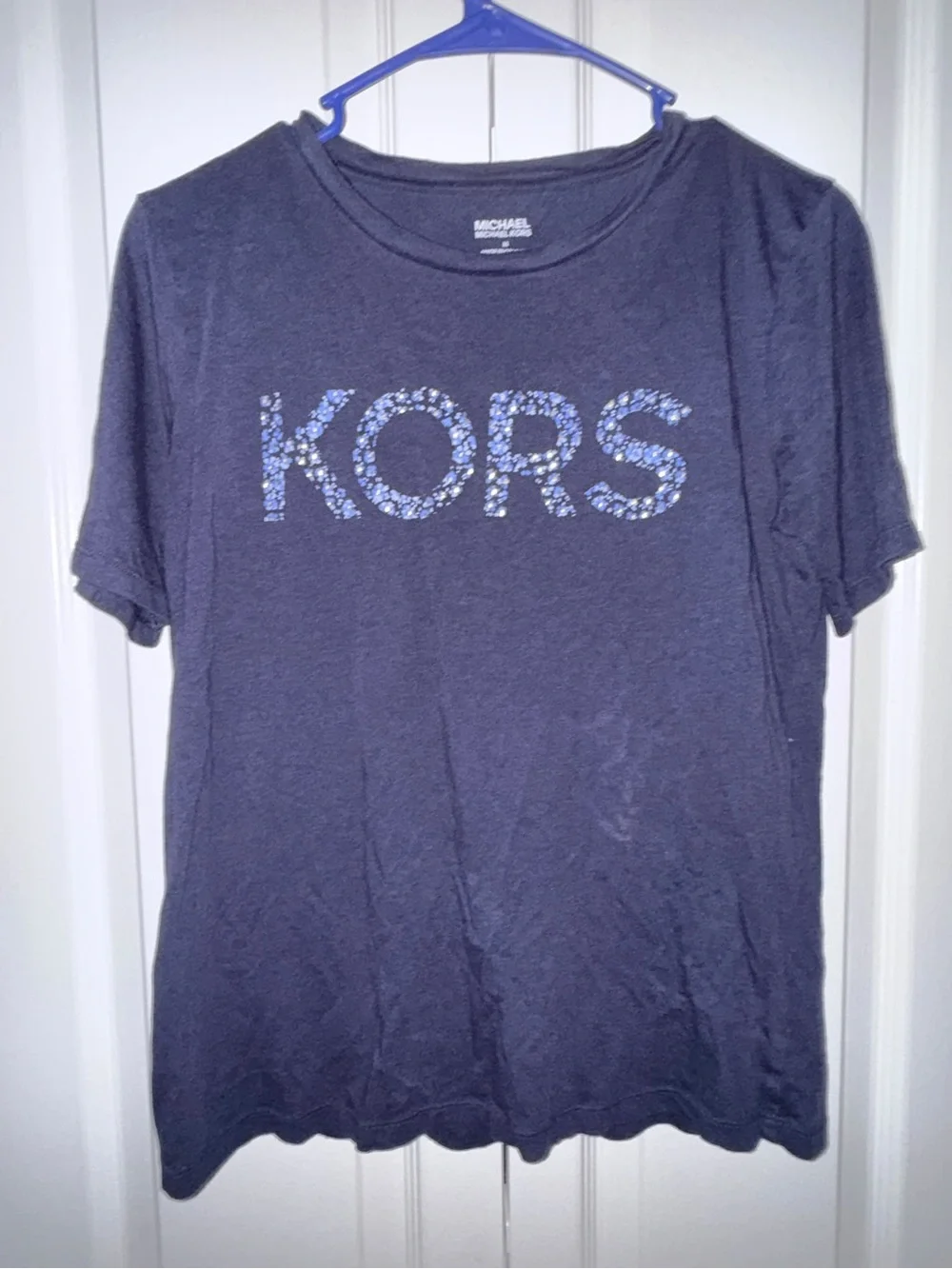 Michael Kors Navy Short-Sleeve Tee with Blue Sequin KORS Logo